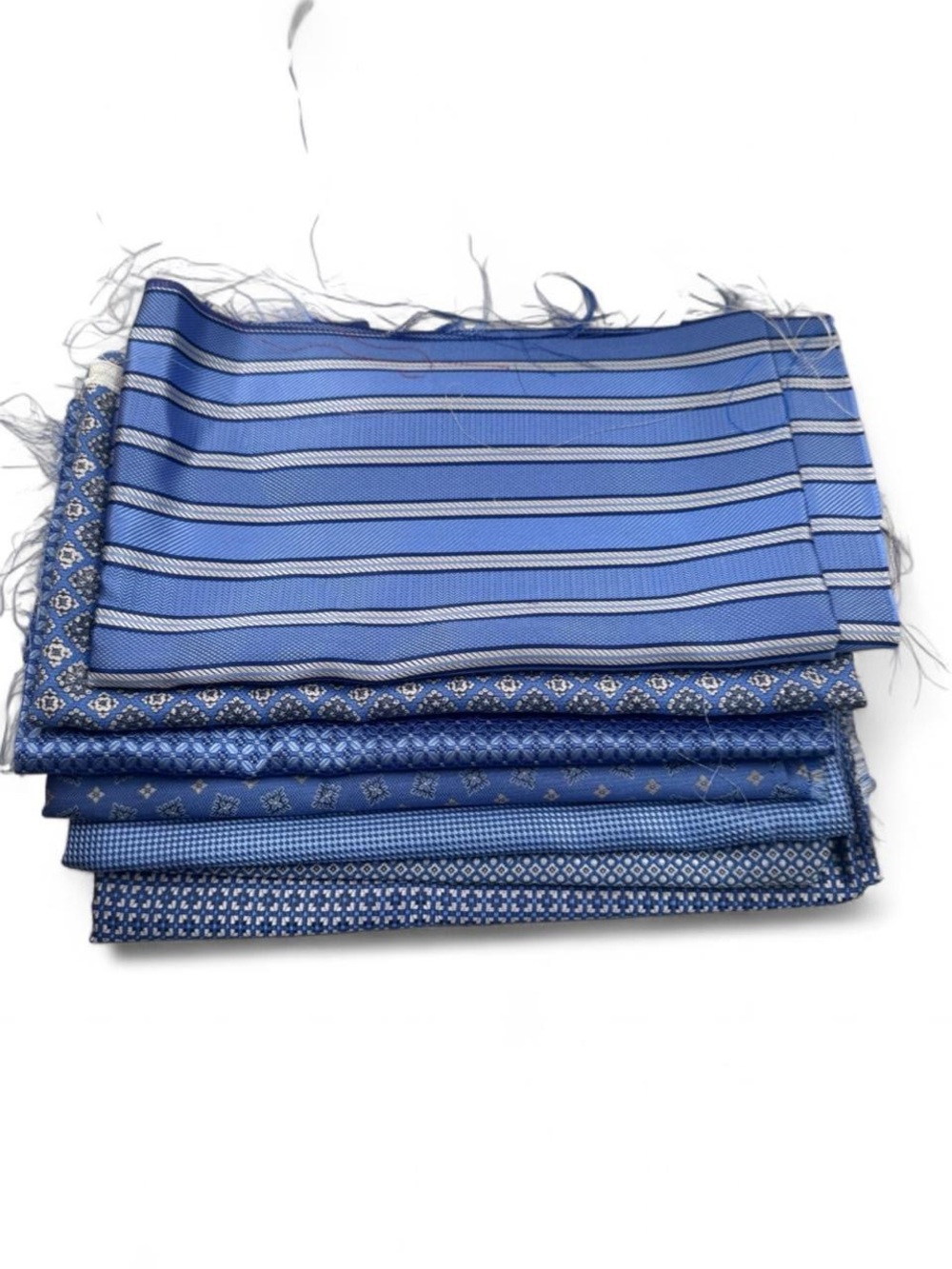 Bundle of 7 blue 100% Italian silk fabric remnants